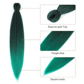 DIFUNEE Pre-stretched Braiding Hair - 24 Inch 8 Packs Ombre Green Braiding Hair For Twist or Box Braids, Yaki Texture Hot Water Setting Synthetic Long Braiding Hair Extensions (24 Inch, T-Green-8P)