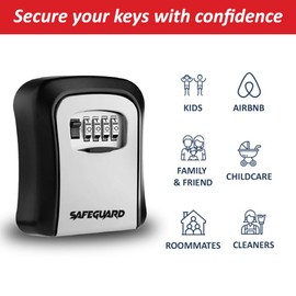 D&S London Safeguard Key Safe 4-Digit Combination Heavy-Duty Waterproof Wall Mounted for Home, Business, Garage, Airbnb, Key Safe Outdoor, Police-Approved, Strong Alloy Body, 115x40x95 mm