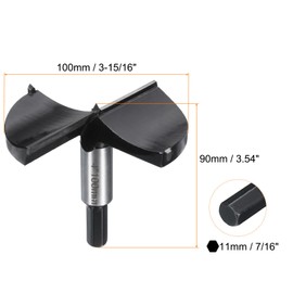 sourcing map Forstner Drill Bit 4"(100mm) Tungsten Carbide Wood Drilling Bit Hinge Cutter with Hex Shank for Hardwood Softwood Plywood Woodworking Drilling