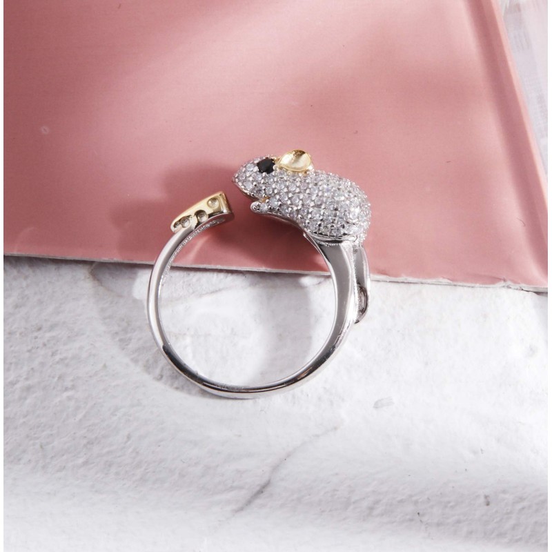 Helen de Lete S925 Sterling Silver Rat Steal Cheese Adjustable