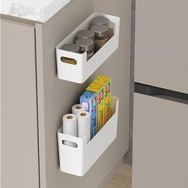 TiLeMiun Over Cabinet Door Organizer Plastic Adhesive Storage Containers 2 Pack Kitchen Wrap Organizer Shelf for Wall Bathroom Office Pantry