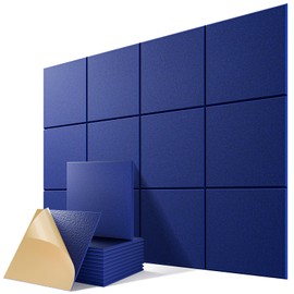 12 Pack Self-Adhesive Acoustic Panels, 12" X 12" X 0.4" High-Density Sound Proof Foam Panels for Walls, Soundproof Wall Panels for Home & Office (Blue)