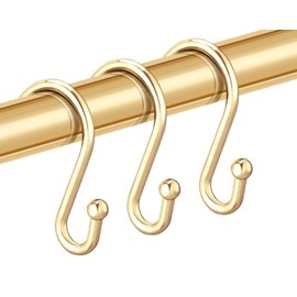 EleCharm Shower Curtain Hooks, Set of 12 Rust Proof S Shaped Decorative Shower Curtain Rings,Multi-Purpose Hangers S Hooks (Gold)