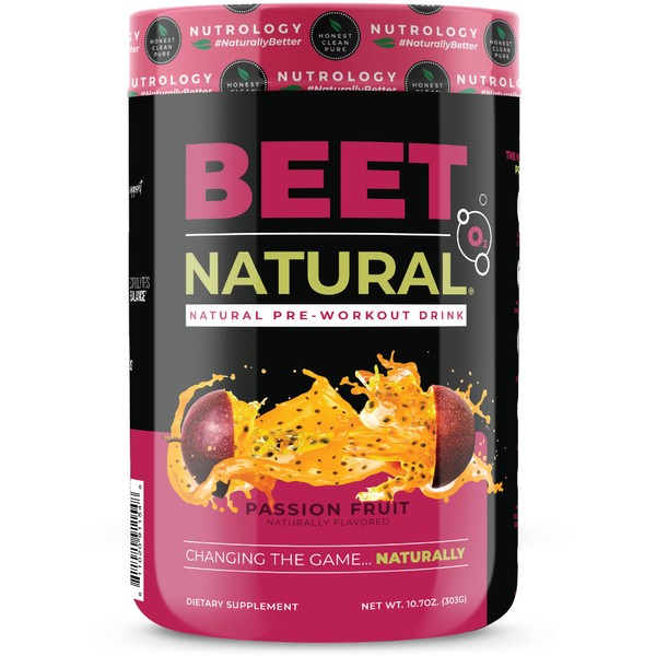 Nutrology Beet Natural O2 - All Natural Pre-Workout with Beet Root Powder - Increase Energy & Focus - Vitamin C, Yerba Mate, Lions Mane Adaptogen Blend & Electrolytes - Passion Fruit (30 Servings)