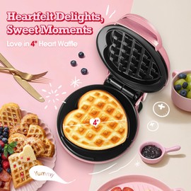 GVAKMM Mini Waffle Maker(Heart),Christmas Small Waffle Maker Keto,Mini Wafflera Iron for Kids Family and Individuals,4'' Non Stick Cooking Plates with Fast & Even Heating(Pink)