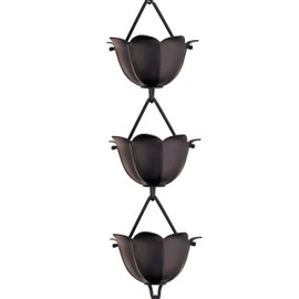 Monarch Rain Chains 18022 Aluminum Large Cup Lotus Rain Chain, 8-1/2 Feet Length Replacement Downspout for Gutters, Black
