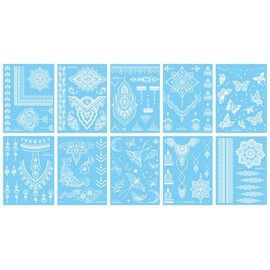 8 Blätter weiße temporäre Tattoos für Frauen, im Dunkeln leuchtende Blumen- und Schmetterlings-Gefälschte Tattoos, wasserdichte, langlebige Party-Körperkunst-Aufkleber