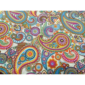 CREAM and PINK PAISLEY Cotton Fabric Floral Print Material Upholstery Curtains Home Decor - 140cm wide (1 METRE)