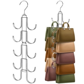 CharmBurst Handbag Organiser for Cupboard, Improved Handbag Hanger with 10 Large Hooks, 360 Degree Rotation for Better Organisation and Presentation