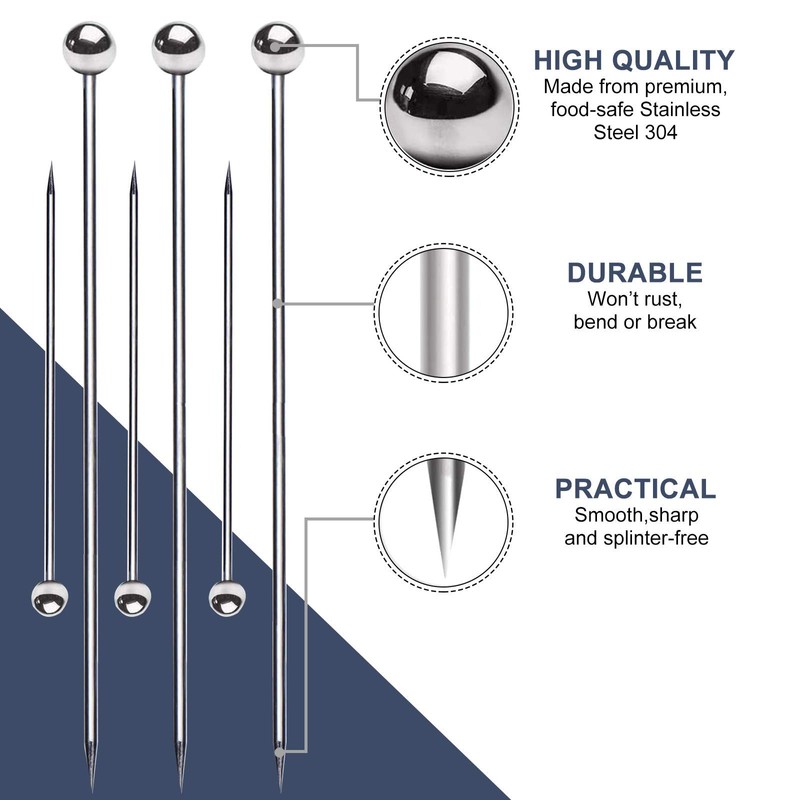 SOGEWO 8" Stainless Steel Cocktail Picks, Bloody Mary Skewers (8inch,