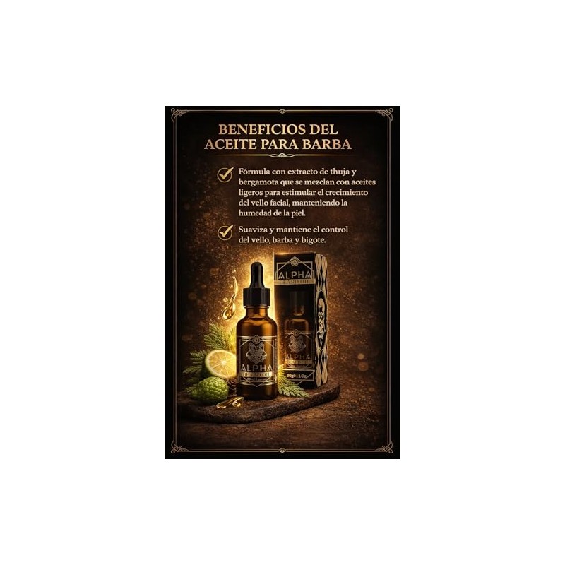 Alpha Beard Oil Aceite para Barba y Bigote, con Extracto