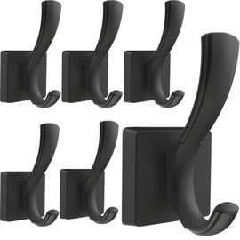 TOFIIGREM Black Towel Hooks Coat Hooks for Wall, Hand Towel Holder Robe Hook for Bathroom, Entryway Hat Hooks for Hanging Coat Towels Keys Hats (6 Pack)