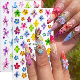 Flower Nail Stickers for Nails Art Self-Adhesive Multicolor Flowers Nail Decals Spring Summer Flower Nails Designs Decoration Supplies Kit Sticker for Women and Girls DIY Charms