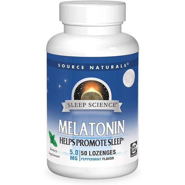 Source Naturals Sleep Science Melatonin 5 mg Peppermint Flavor - Helps Promote Sleep - 50 Lozenge Tablets