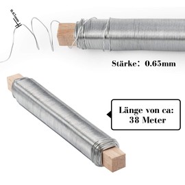 ABSOFINE Pack of 4 winding wire binding wire rustproof galvanised, flower winding wire wooden rod, thickness approx. 0.65 mm per 100 g, silver garden wire for tying Ádvent wreaths craft wire