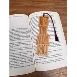 Wood Bookmark - Just One More Page - Laser Engraved - Made in The USA - Wooden Book Mark with Maroon Tassel