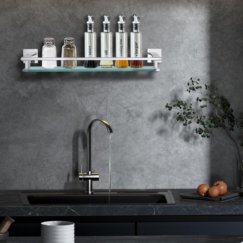 LANC Chrome Bathroom Shelf Glass Shelves 20-Inch Floating Tempered Glass