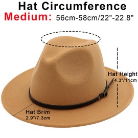 DRESHOW Women Classic Felt Fedora Wide Brim Floppy with Belt Buckle Panama Hat
