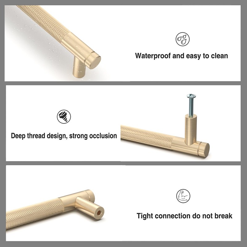 9BUILD 10 Pack Knurled Cabinet Pulls 5 Inch Brushed Brass