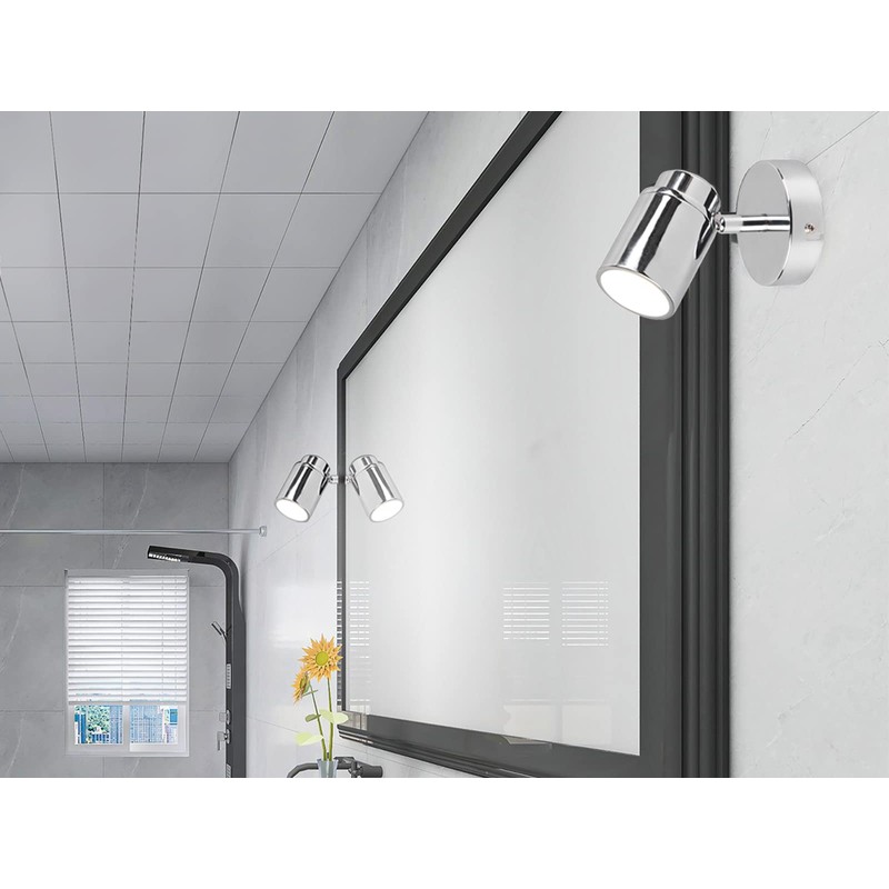 meineWunschleuchte Bathroom Wall Spotlight 1-Bulb Silver Chrome Swivelling IP44