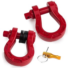 GearAmerica Aluminum Alloy Ultra Shackles – 30,000 lbs MBS, 10,000 lbs WLL – Safely Connect a Tow Strap, Rope or Winch Line for Off-Road Recovery – No Rust Alternative to ¾” D-Rings (2 Pack, Red)