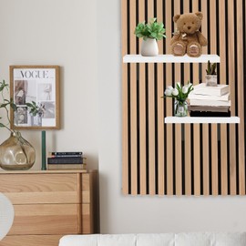 GHIBFBT Floating Shelf for Acoustic Panel, Space Saving Wall Mounted Ledge Shelf, Wooden Tabletop with Metal Bracket Wall Hanging Organizer for Recording Room (L Bracket, 25 x 10cm)