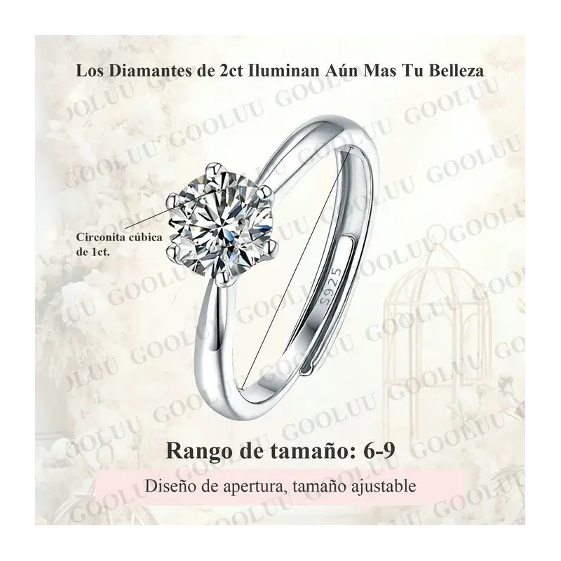 Anillo De Compromiso Plata 925 Para Mujer Ajustables Promesa GOOLUU