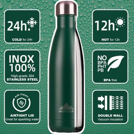 Mont-Clair Stainless Steel Water Bottle, Vacuum Insulated + BPA Free, 12h Hot & 24h Cold Drinks Bottle, Metal Water Bottle 1L Leakproof, Ideal for Adult, Kids, Running - Dark Green