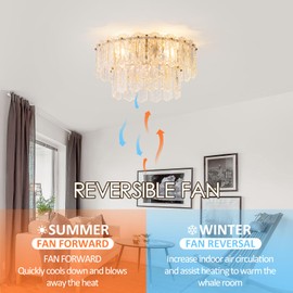 shitougu Crystal Caged Ceiling Fan with Light Flush Mount, 20inch Crystals Ceiling Fan with Light and Remote,Gold Crystal Fandelier Ceilings Fans with Lights for Bedroom,Nursery, Foyer