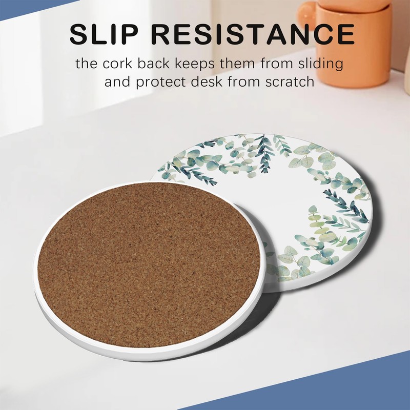 Spring Green Leaves Plants 6Pack Ceramic Drink Coasters,Quick-Absorb Stone Coasters