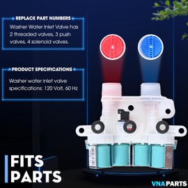 For Maytag Bravos XL MVWB765FW0 MVWB835DW2 MVWB855DC2 MVWB835DW3 MVWB835DW1 MVWB835DW4 MVWB766FW0 MVWB765FW1 MVWB765FW2 MVWB765FW3 MVWB855DC3 MVWB766FW1 MVWB865GC0 Replaces Washer Water Inlet Valve