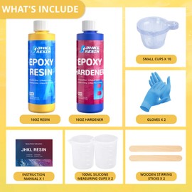 JHKL RESIN 32OZ Crystal Clear Epoxy Resin Kit, No Bubble & Not Yellowing Clear Epoxy Resin for Casting & Coating, Table Top, Bar Top, DIY Jewelry Making, Art Crafts, Wood & Resin to Easy Mix 1:1