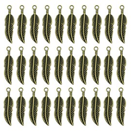 30 Pieces Bohemia Feather Series Pendants Antique Bronze Charms for Jewellery Making Accessories Craft Supplies