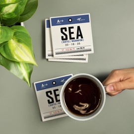 Seattle, Washington, SEA, Luggage Tag (Absorbent Ceramic Coasters Set of 4 Matching Images, Cork Back, Kitchen Table Decor)