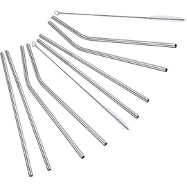 Juegos de Pajillas Reutilizables con Cepillo de Limpieza Set de 2 de Acero Inoxidable Plata y Kit para Pajillas, Portátil para Bebidas Frías y Jugos de Frutas para Oficina y