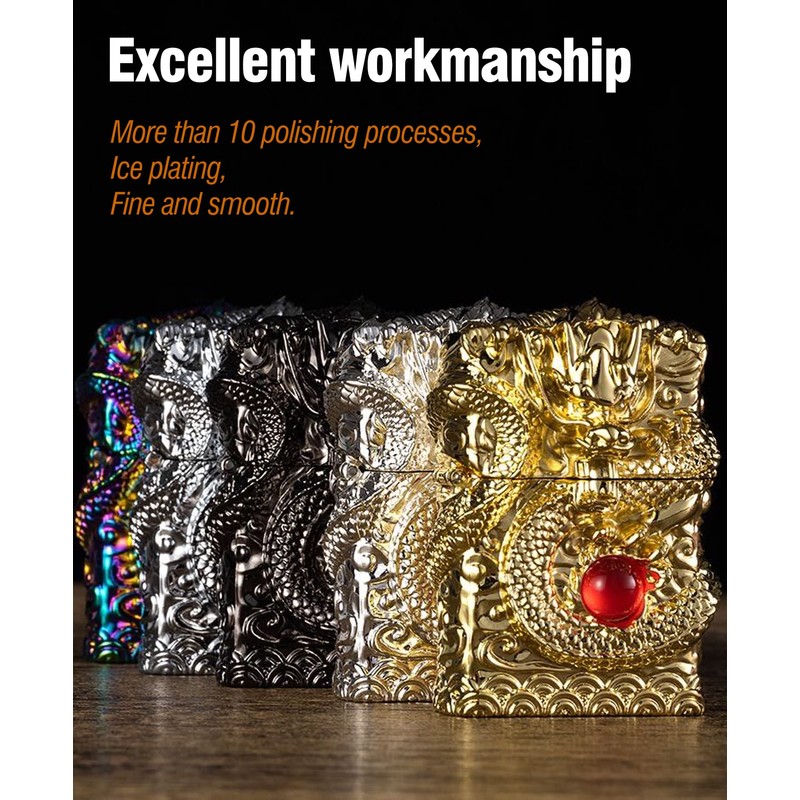 Cool Lighters, Windproof Carving Dragon Antique Lighter, Reusable Kerosene Grinding