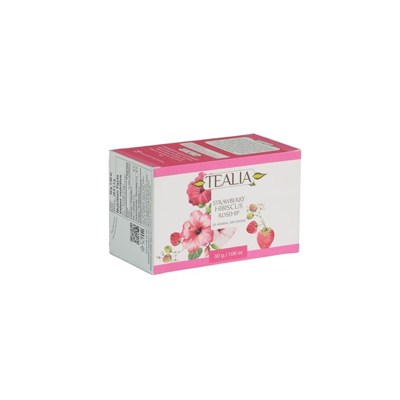Tealia Strawberry Hibiscus Rosehip Tea – Caffeine-Free Herbal Tea, Regular