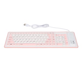 Foldable Silicone Keyboard 103 Keys USB Wired Silicon Foldable Waterproof Mute Fadeless Foldable Keyboard for PC Laptop Pink
