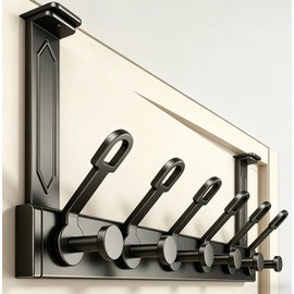 WBDXWB Over The Door Hook, Heavy Duty Adjustable No Wobble & Stable, 12 Hooks No Drilling, Fits Thin, Standard & Thick Bedroom Bathroom Doors, Storage for Coats, Towels and Bags (1 Pack, Black)