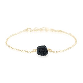 Black Tourmaline Raw Nugget Anklet in 14k Gold Fill