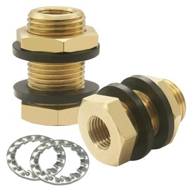 Hooshing 2PCS Brass Bulkhead Fittings1/4" NPT Female Coupling and 1/2" Male Straight Thread 35mm Extending Water Tank Connector
