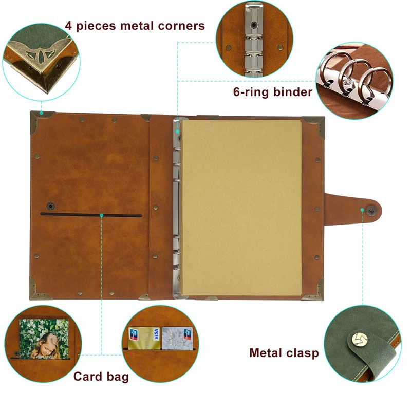 Vintage Leather Journal Notebook A5 Journa Refillable PU Leather Rivet