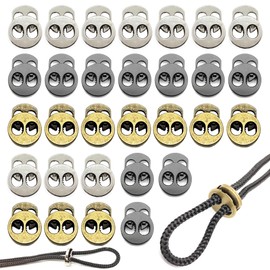 LIANGQI Pack of 30 Spring Cord Locks with 2-Hole Practical Cord Stoppers Alloy Cord Locks Metals Round Slides Cord Clamp for Drawstring, Bags, Shoelaces, Clothing etc., Black