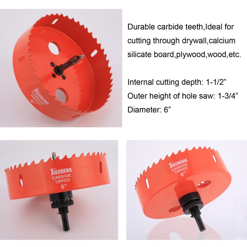 JIECHENG Carbide-Tipped 6 Inch Hole Saw with Dust Bowl for