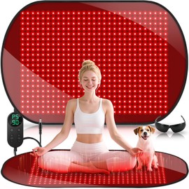 43'' x 26'' Red Light Therapy Mat for Body, 580 LEDs Near Infrared Light Therapy Pad Adjustable 10-90 min Timer, 660nm & 850nm Home Red Light Therapy for Back Belly Knee, 60W with Glasses