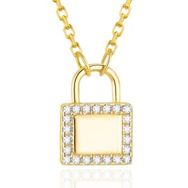 Molenia 14K Gold Lock Necklace for Women, 925 Sterling Silver Simple Padlock Pendant Chain Necklace with Cubic Zirconia, Minimalist Dainty Lock-Shaped Jewelry Mothers Day Birthday Gifts for Women Wife