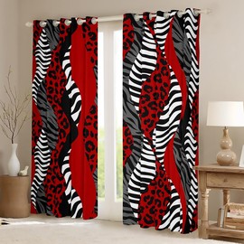 Feelyou Leopard Curtains for Bedroom Living Room (2 Panels, 42 x 84 Inch) Zebra 30%-50% Blackout Curtains Geometric Darkening Drapes Animal Print Window Treatments Red Stripes