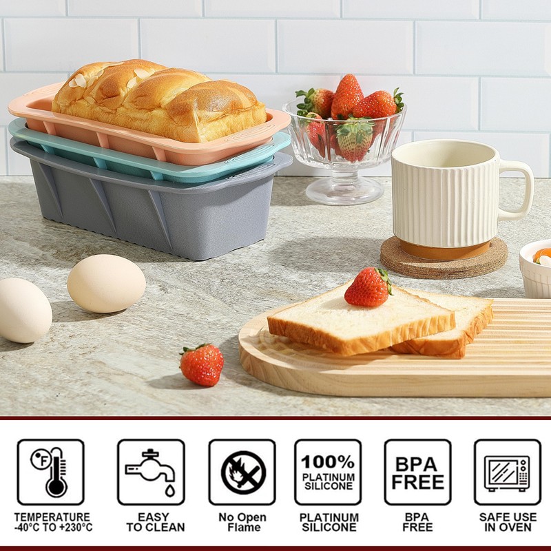 MONGSEW 3PCS Silicone Bread Loaf Pan, Non-Stick Bread Pans for