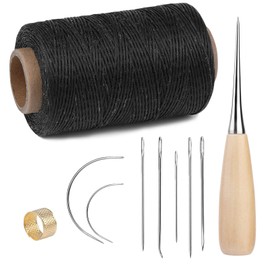 273 Yards Waxed Sewing Thread Sewing Kit Including Sewing Thread Awl, Needles, Thimble, Sewing Pad Repair Kit for Leather Crafts, Carpet, Sofa, Sailing Seat, Shoes, Sewing and Repairing (Black)