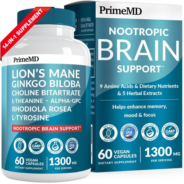 14-in-1 Lions Mane Supplement Capsules - Nootropic Brain Supplement with